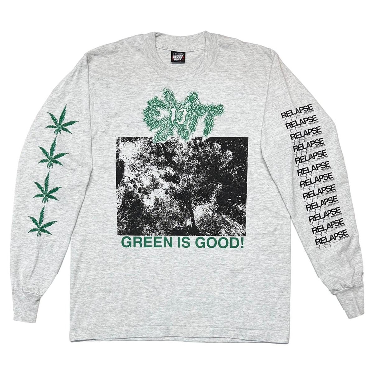 EXIT-13 GREEN IS GOOD! LS ASH GREY SCREEN STARS LARGE 3152