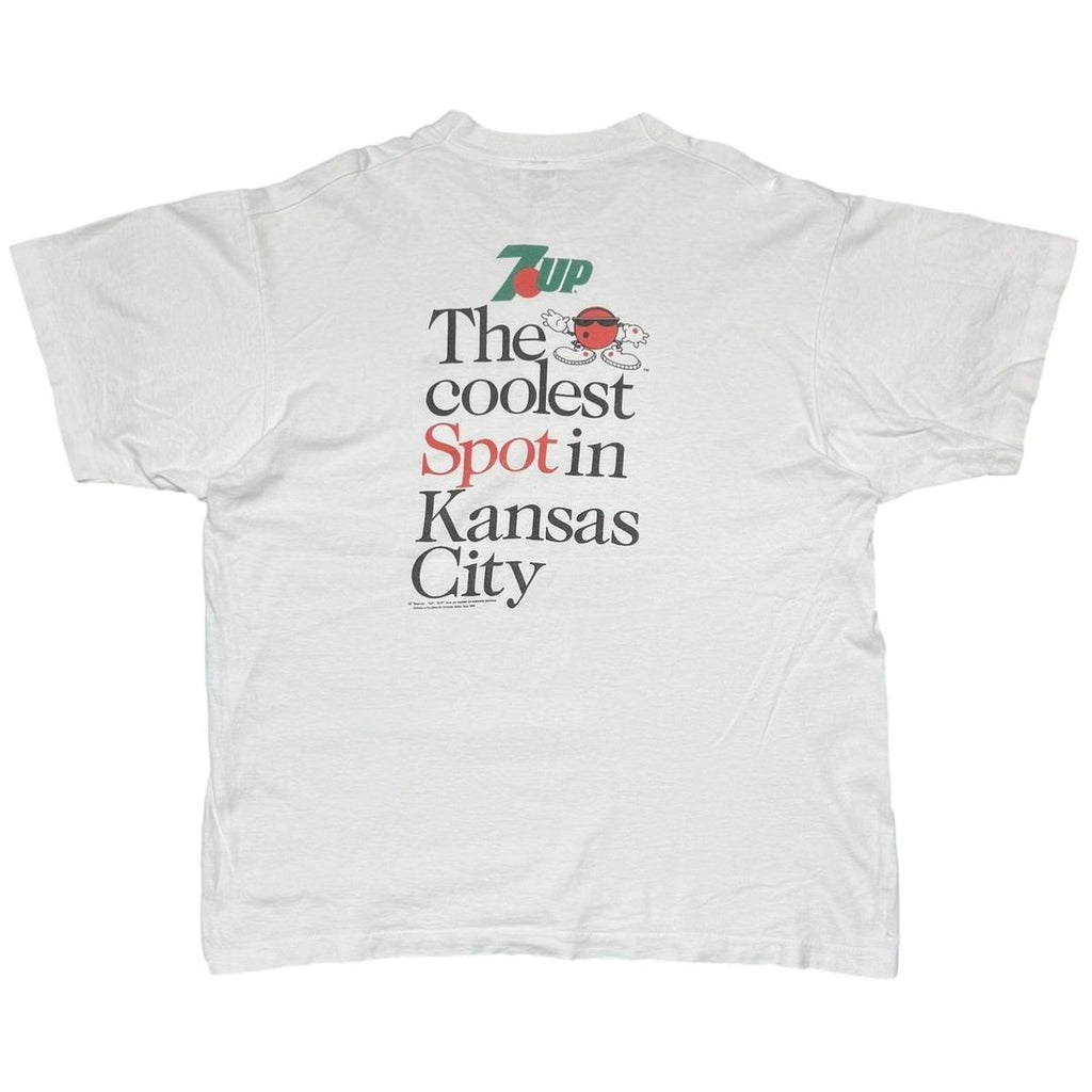 7UP 1990 THE COOLEST SPOT IN CANSAS CITY WHITE FRUIT OF THE LOOM XL 4296