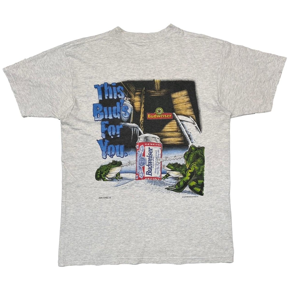 Budweiser FROGS ICED WITH CAN ASH GREY GILDAN HEAVY WEIGHT LARGE 6590