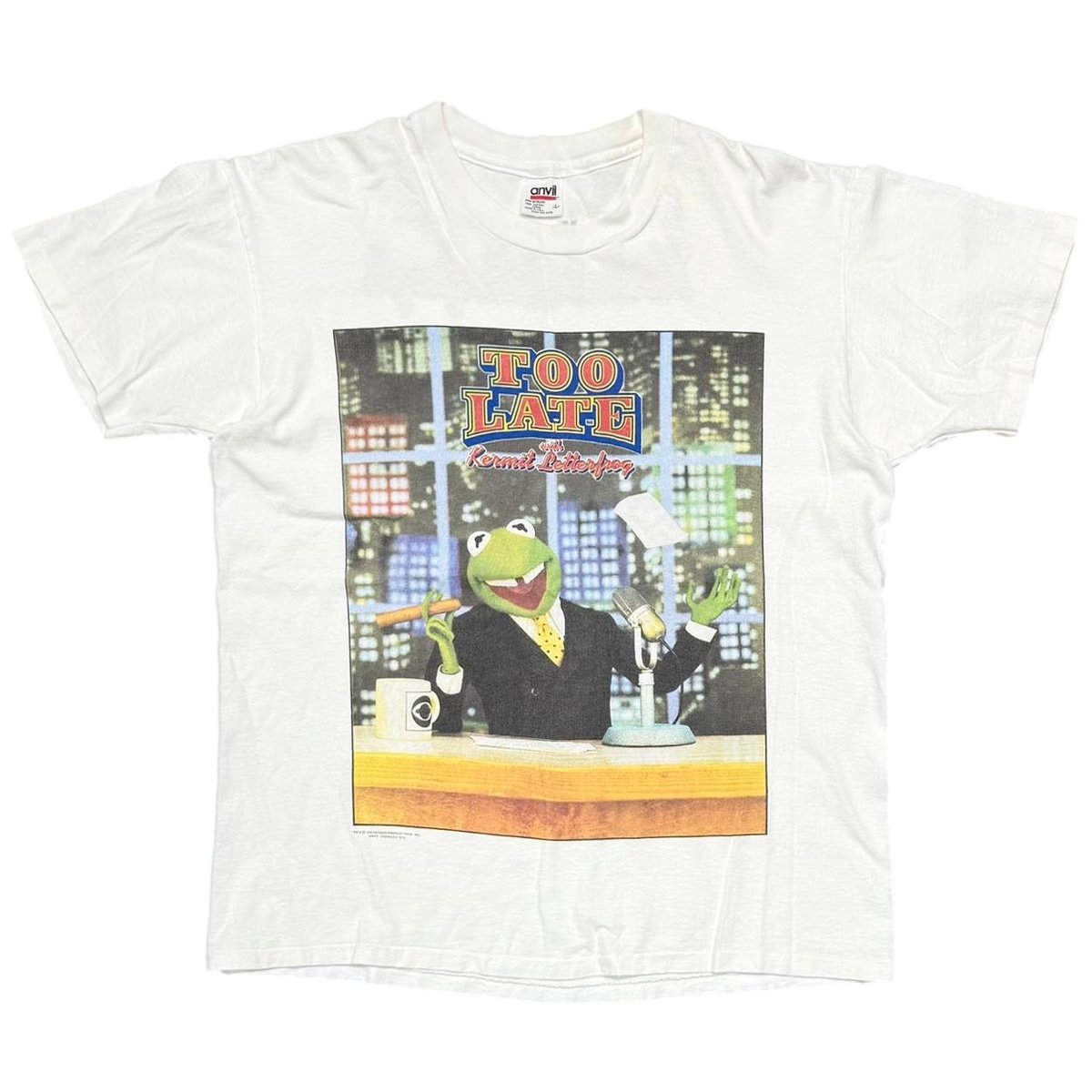 KERMIT TOO LATE with Kermit Letterfrog PARODY WHITE anvil LARGE 3884