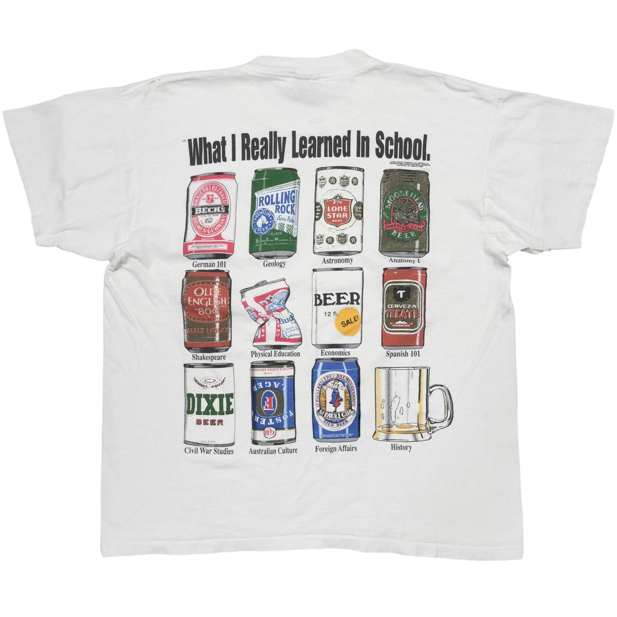 OLD & VINTAGE 1994 What I Really Learned In School BEERS SUBJECTS WHITE XL 6756