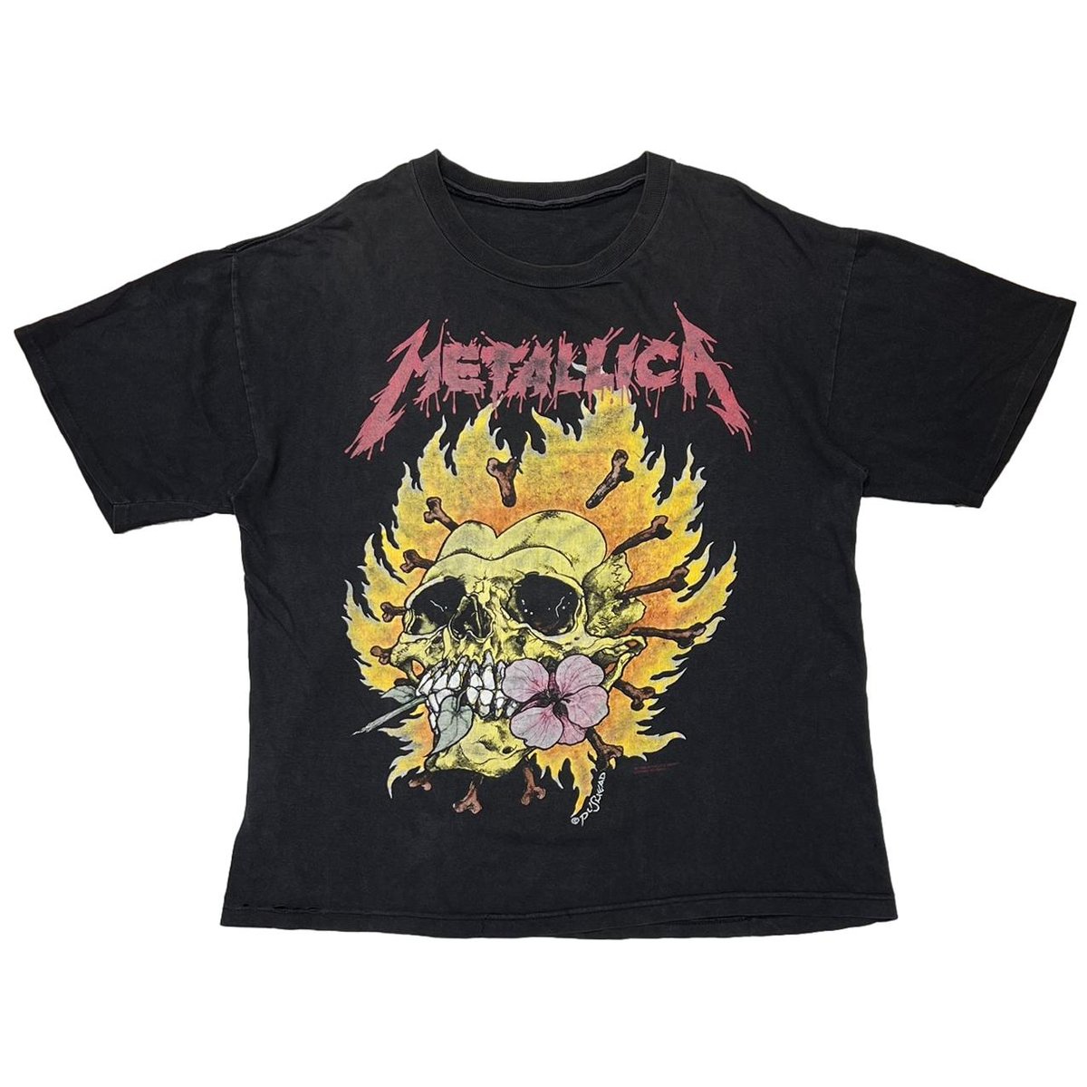 METALLICA PUSHEAD 1994 FLAMING FLOWER SKULL FITS XL 6534