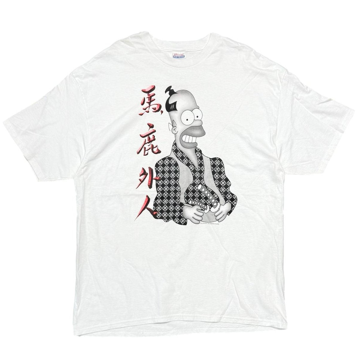 OLD & VINTAGE SIMPSONS HOMER 馬鹿外人 BUSHIDO DESIGNS 2000 BOOTLEG WHITE Hanes XL 8359