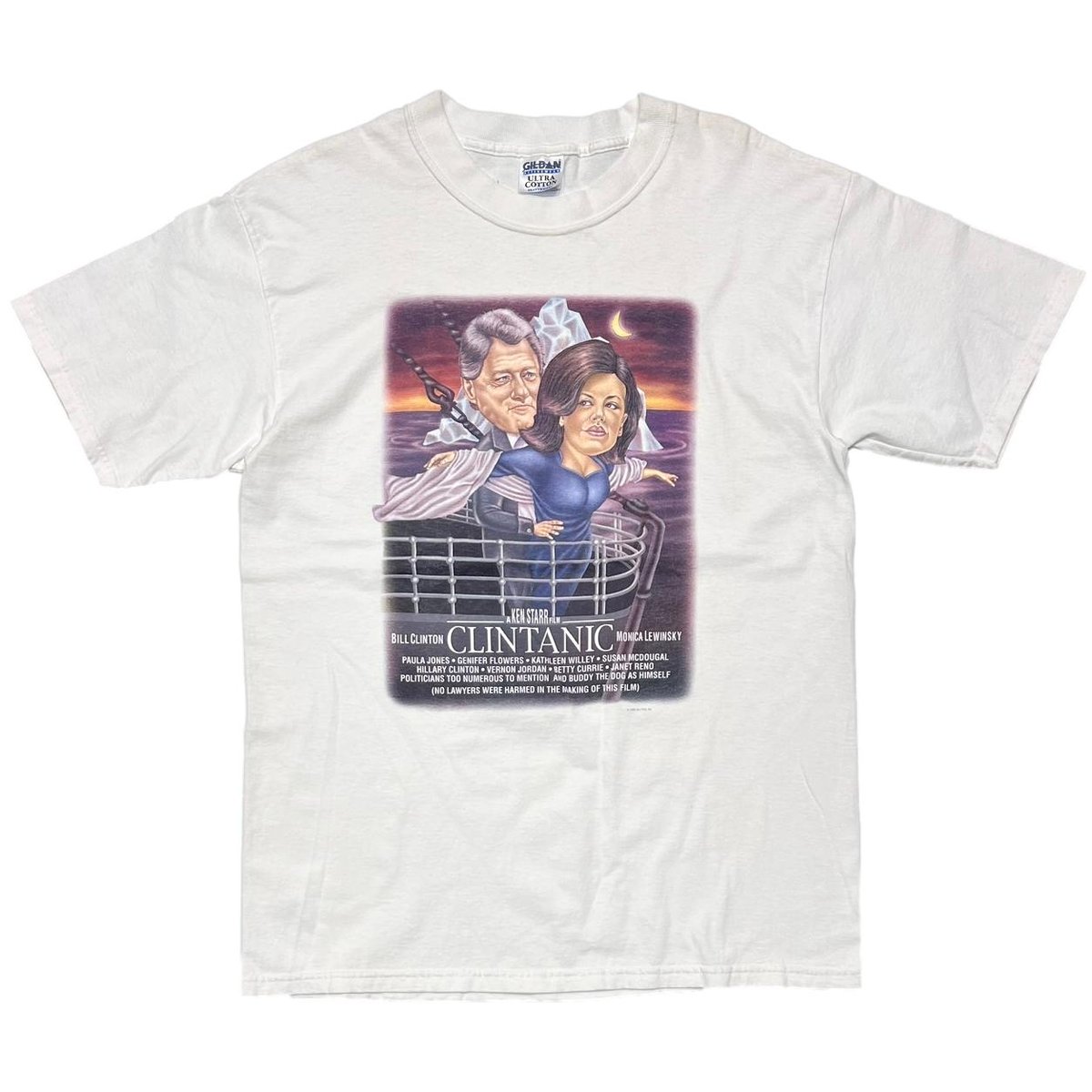 OLD & VINTAGE THE CLINTANIC 1998 TITANIC PARODY WHITE GILDAN LARGE 4788