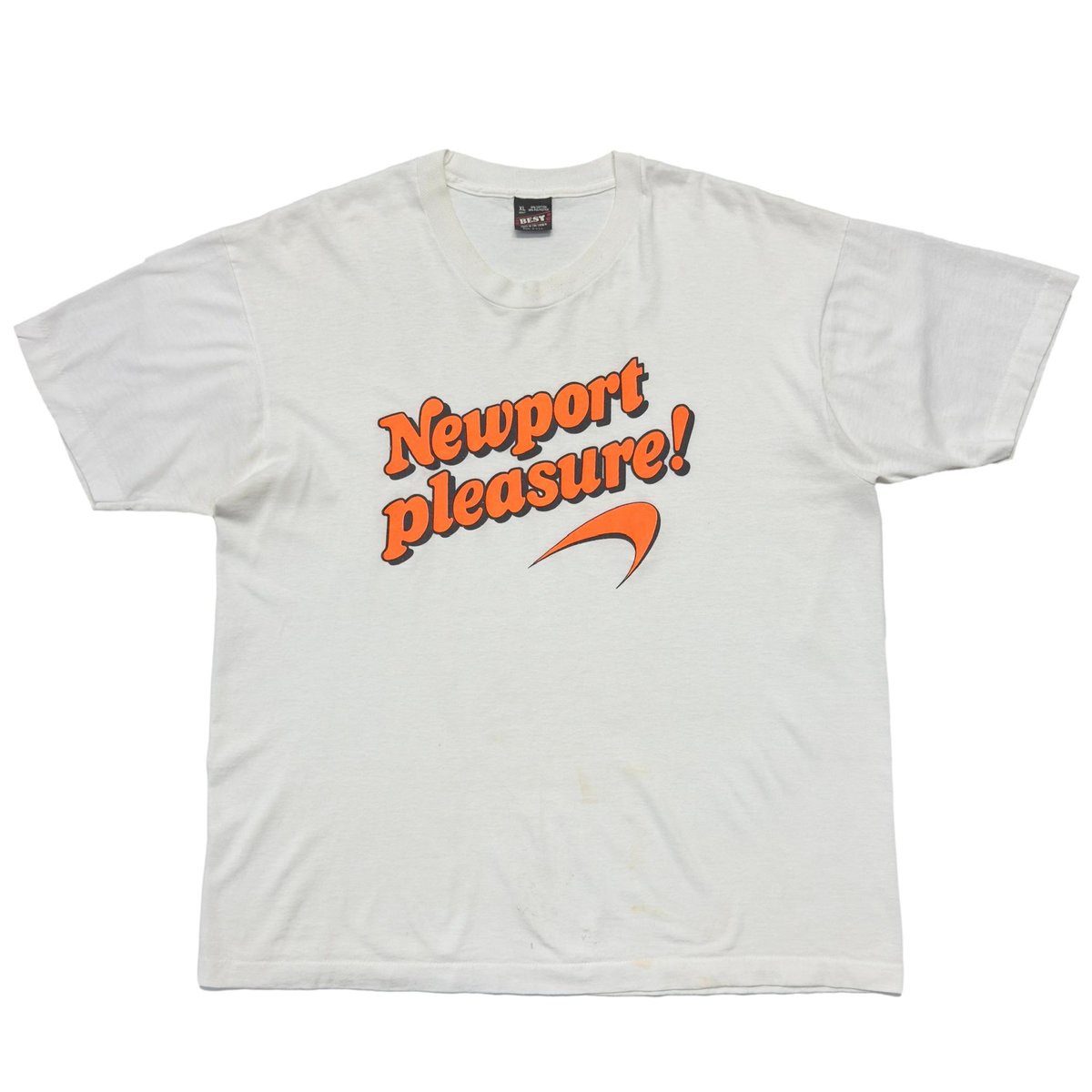 Newport Pleasure! ORANGE TEXT LOGO WHITE FRUIT OF THE LOOM XL 7960
