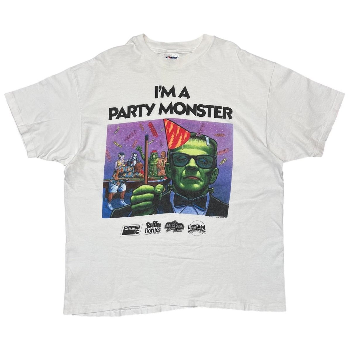 UNIVERSAL STUDIOS 1992 I'M A PARTY MONSTER WHITE Hanes XL 0666