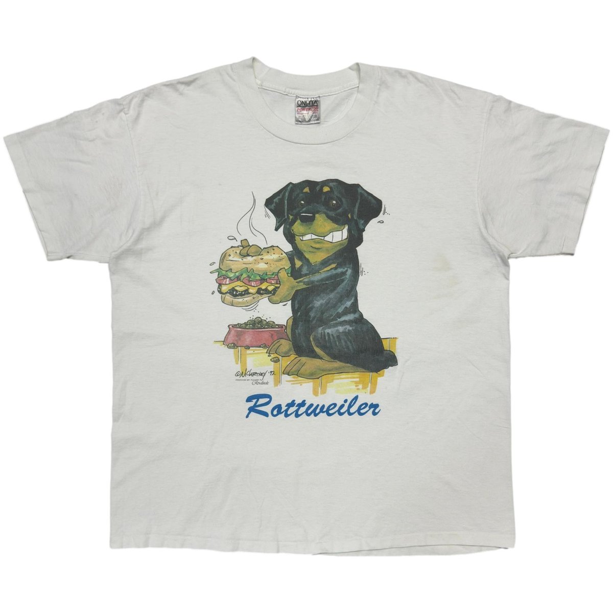 OLD & VINTAGE 1992 ROTTWEILER ART WHITE ONEITA XL 6930