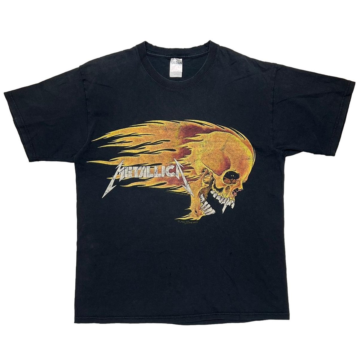 METALLICA PUSHEAD SIDE FLAME SKULL Y2K GILDAN LARGE 0635