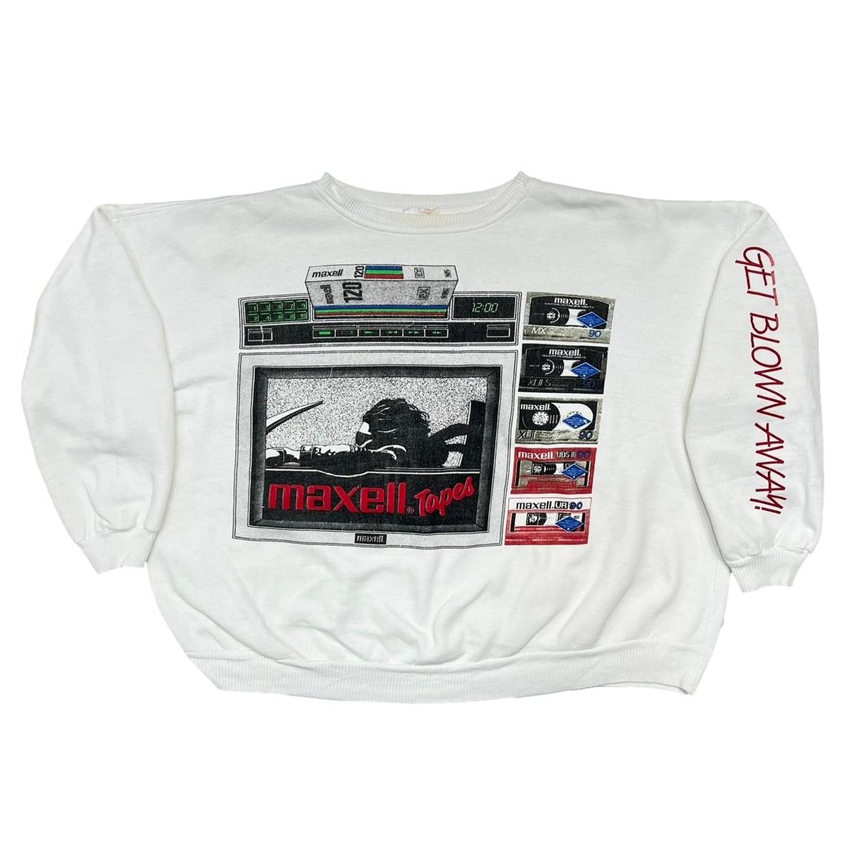 maxell GET BLOWN AWAY! CREWNECK SWEAT WHITE OSFA FITS L-XL 1233