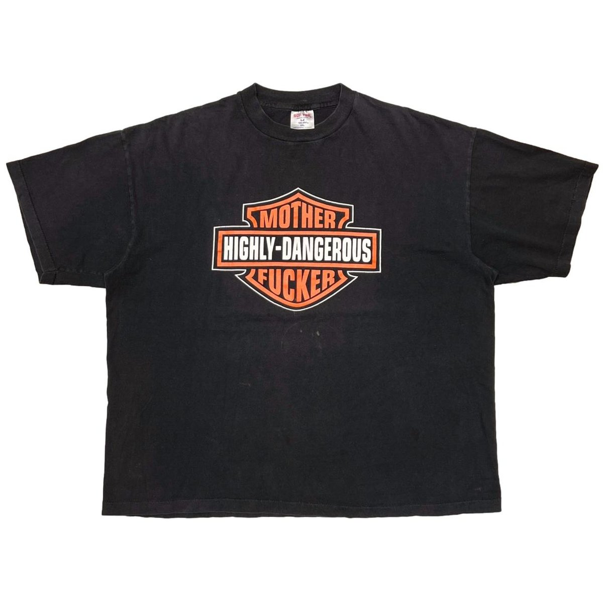 OLD & VINTAGE HIGHLY-DANGEROUS MOTHER FUCKER EMBLEM PARODY SOF TEE XXL 3095