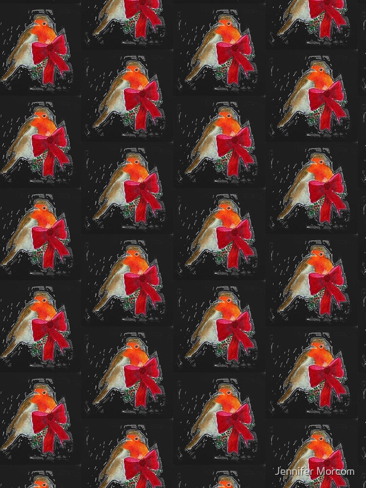 Christmas Red Robin on black background by Jennifer Morcom