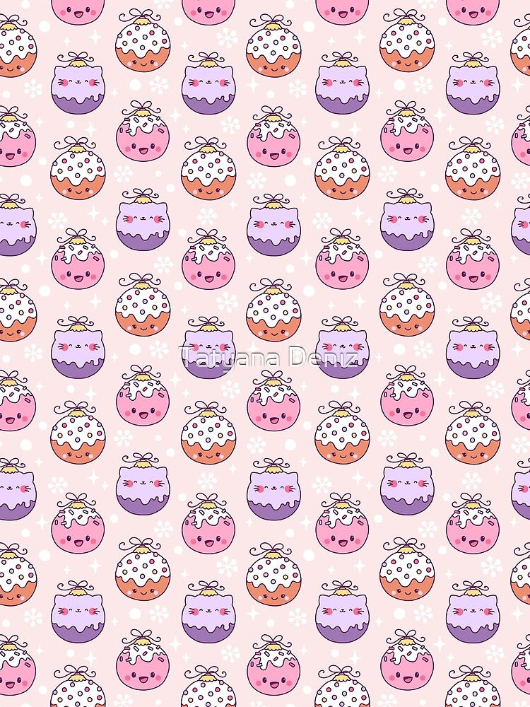 Kawaii Christmas Tree Ornament Pattern Cute Pink by Tatyana Deniz