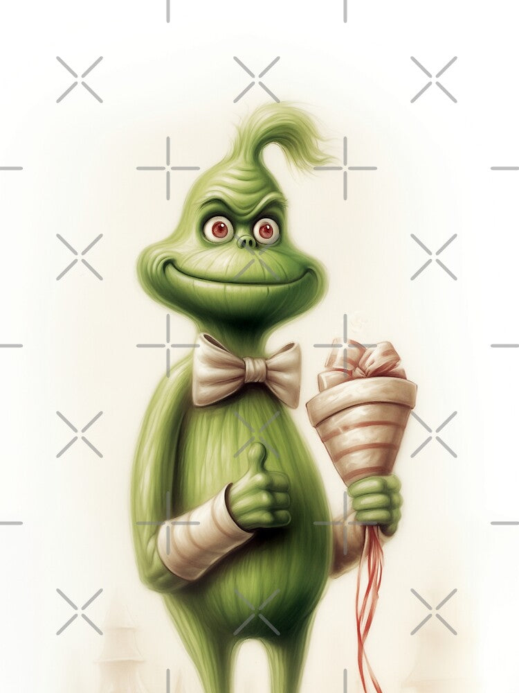 A green Grinch holding a gift. by czintos
