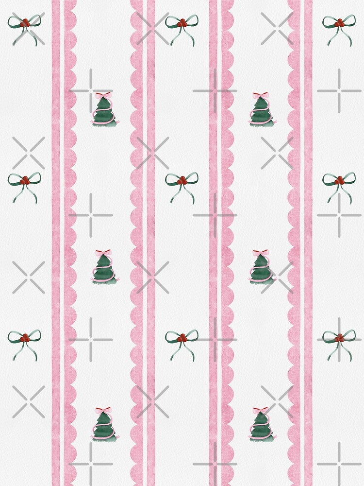 Scalloped Christmas Tree and Bow Pink Stripe Red and Green Coquette Holiday by emmabev2322