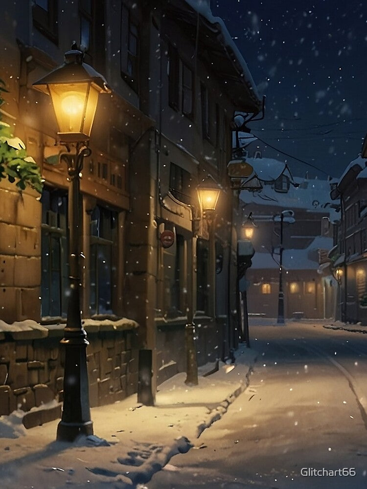 Snowy Lamp Glow – Cozy Urban Winter Aesthetic by Glitchart66