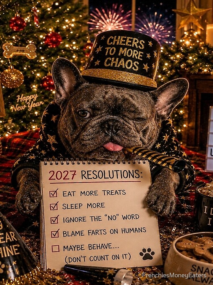 2027 New Year French Bulldog - Resolution Checklist by FrenchiesMoneyEaters