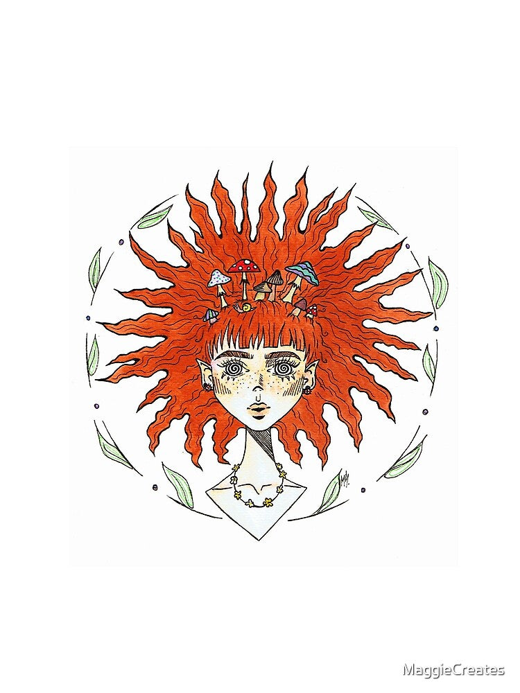 Forest fairy (with mushrooms growing out of her hair and ladybug earrings) by MaggieCreates