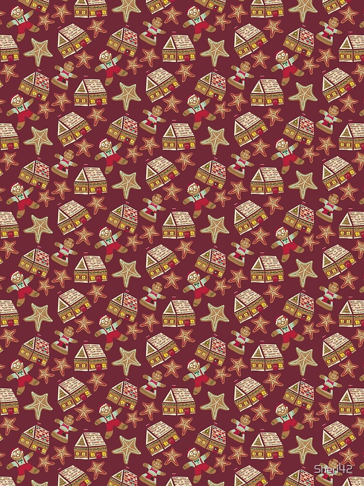 Holiday Delights Gingerbread Cookies Houses Star Brown, purple, Teal, Red, Green by Sheri42