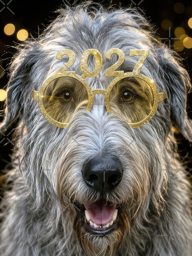 New year 2027 Irish Wolfhound Party Animal by Maria Dryfhout