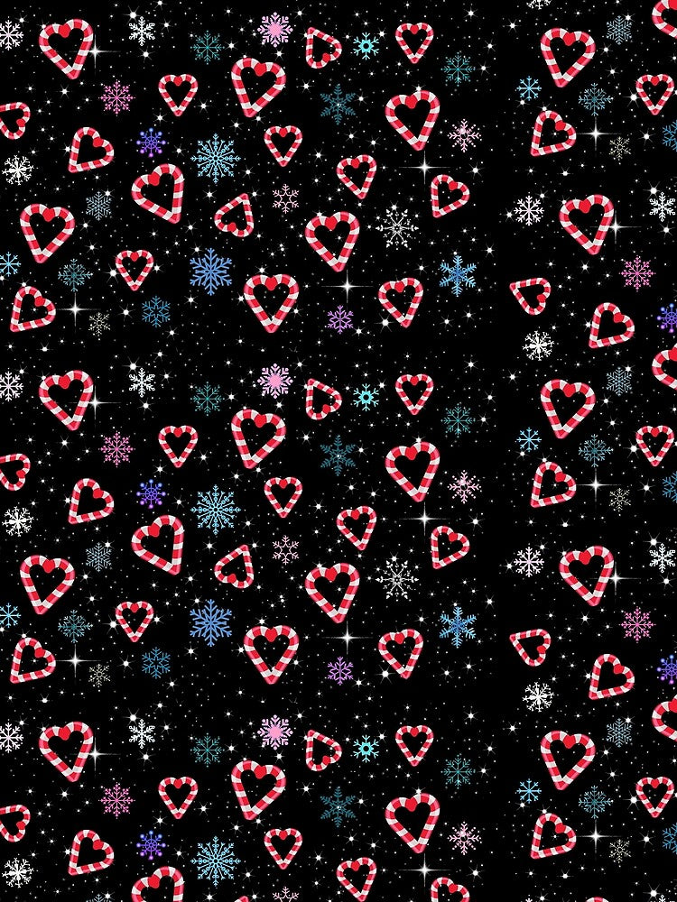 Candy Cane Hearts And Snowflakes In A Starlit Sky Christmas Themed Design by kassiekewl