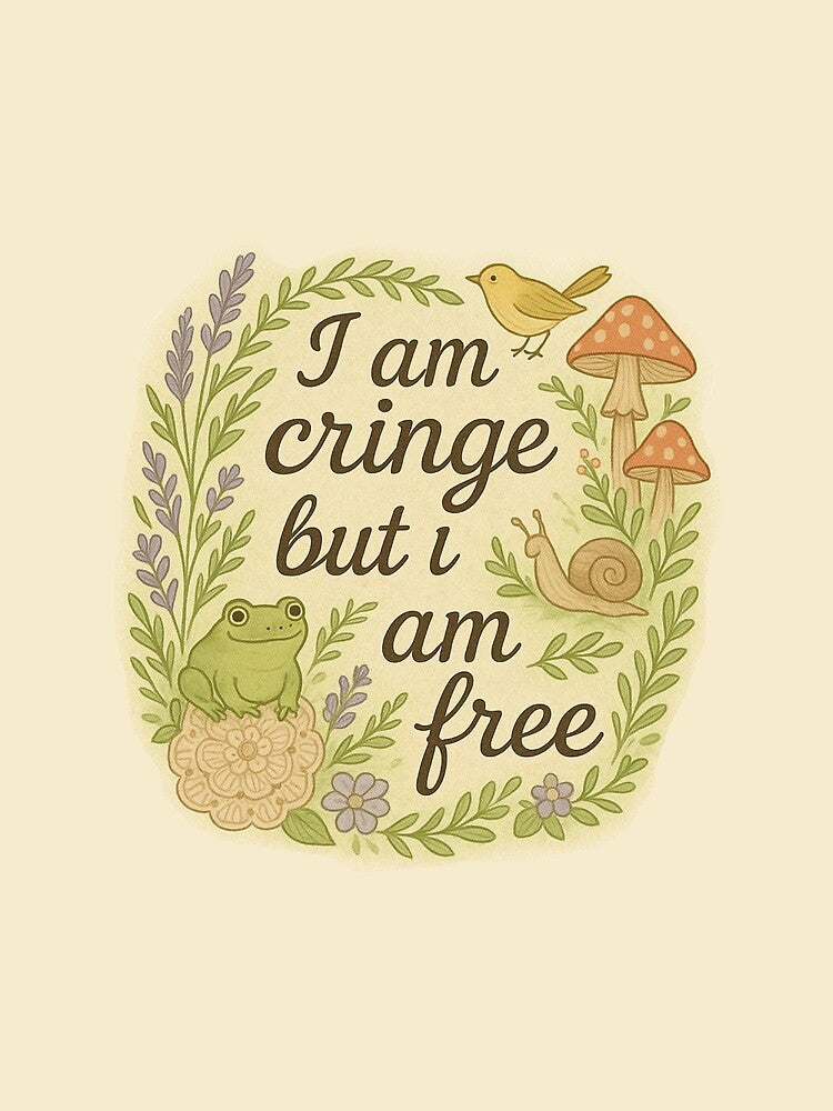 I Am Cringe but I am Free (cottagecore mushrooms, frogs, birds) by DPS Phase Stickers