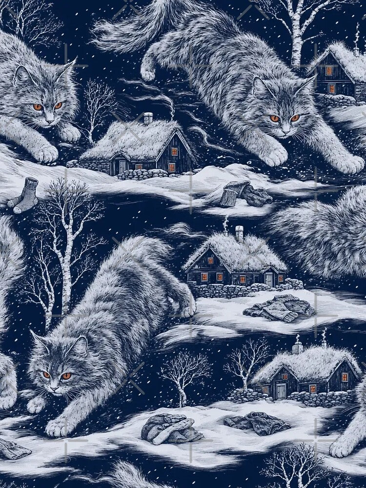 Beware the Yule Cat Snow Toile | Jolakotturinn Icelandic Folklore Pattern by StickyGuys