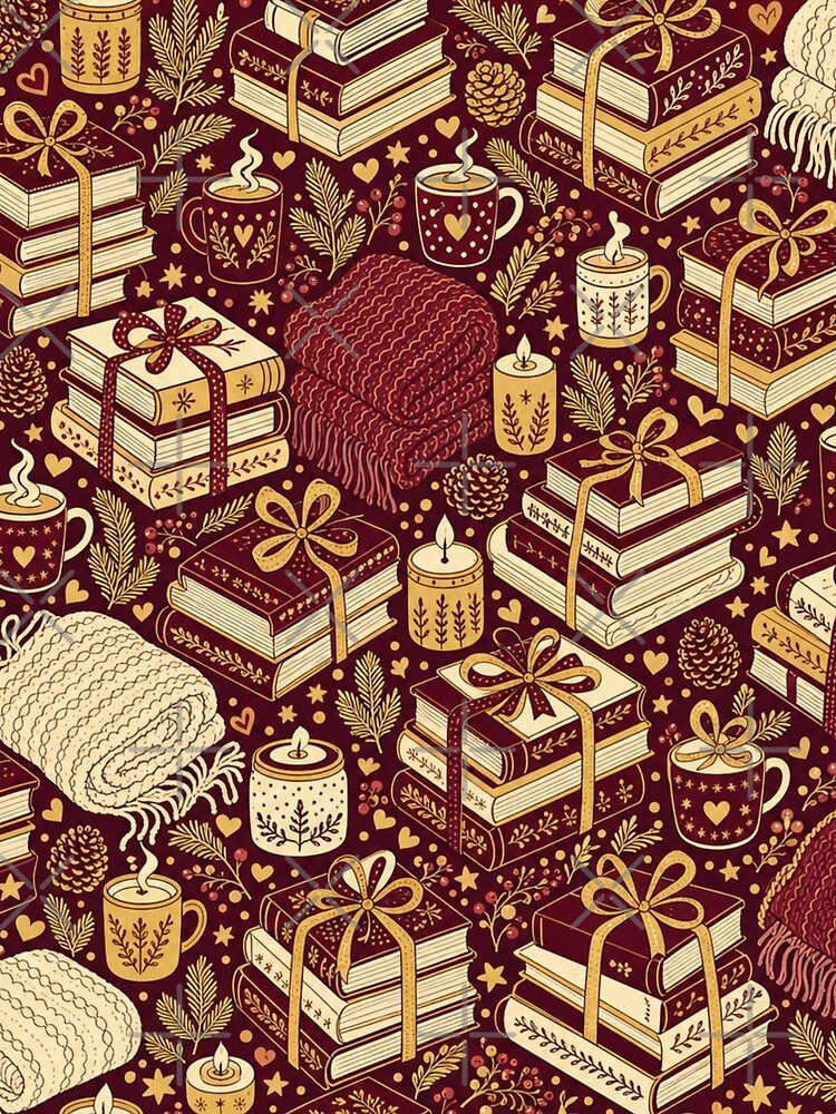 Cosy Christmas Reading Nook Seamless Pattern | Christmas Aesthetic Repeat Design by StickyGuys