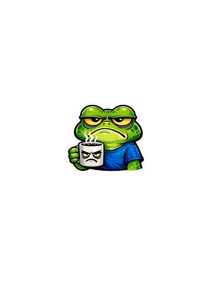 Grumpy Frog With Matching Coffee Mug Sticker by Barkybond