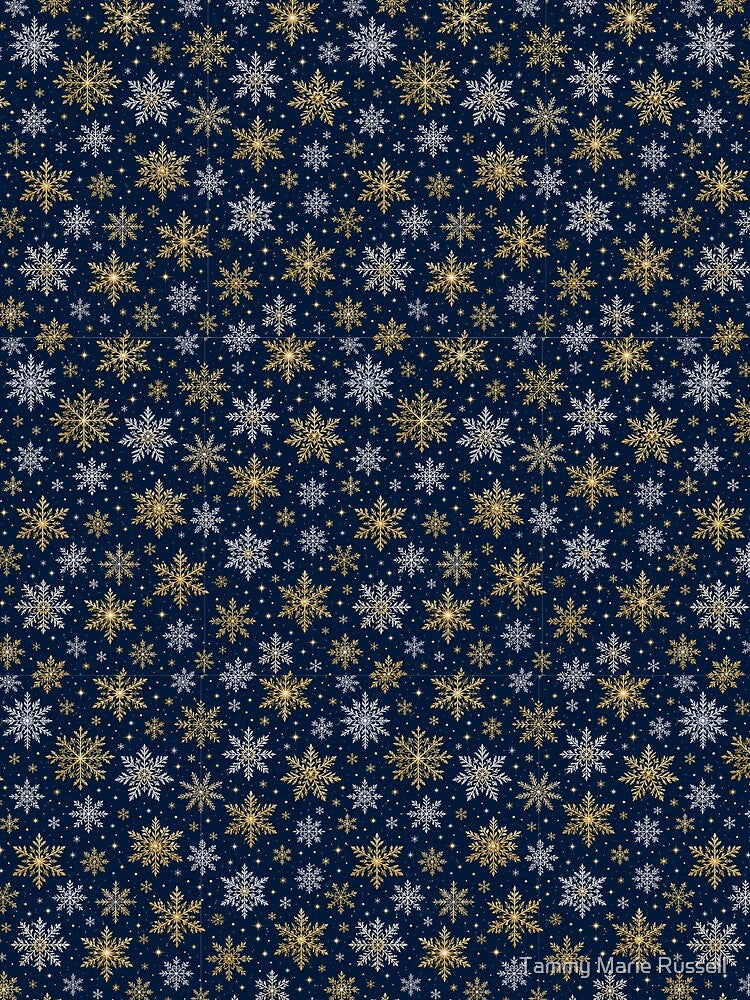 Navy Blue Gold and Silver Snowflake Pattern by Tammy Marie Russell