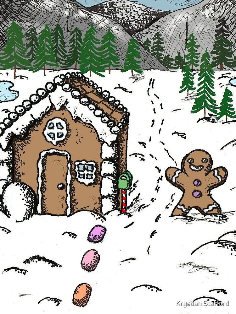 Gingerbread Man and Gingerbread House in A Winter Wonderland by Krystian Stafford