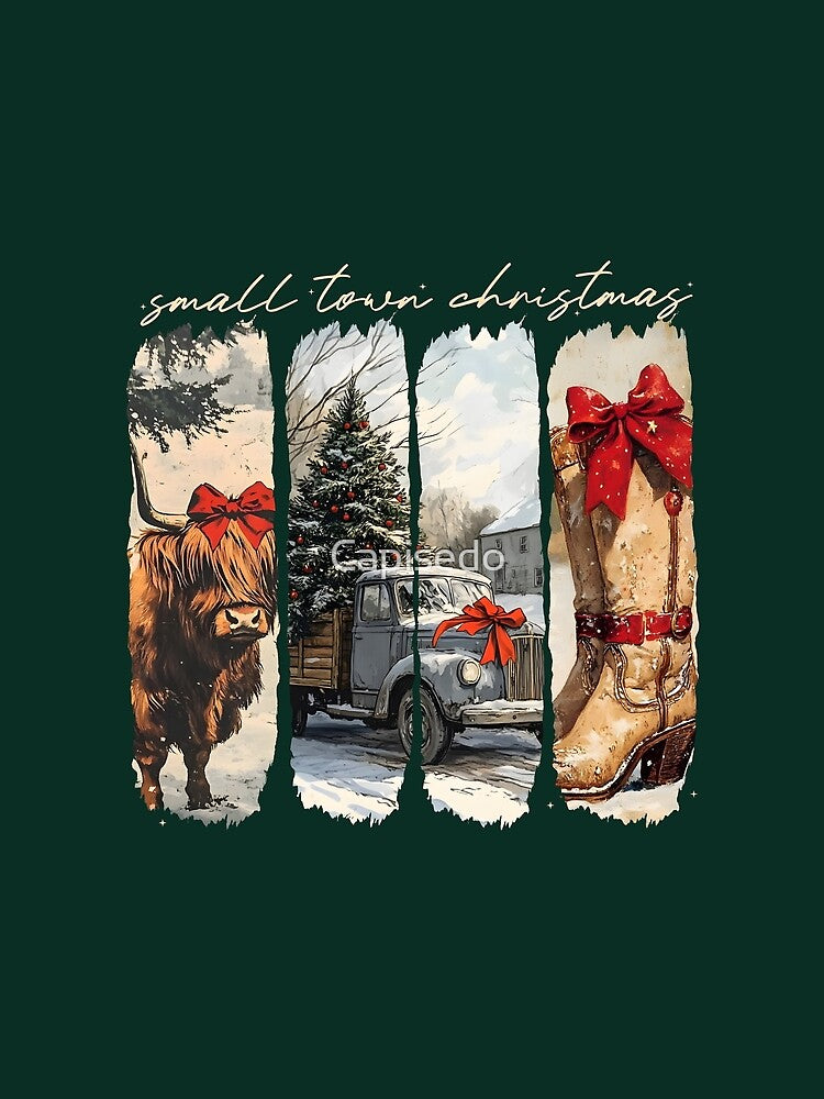 Vintage small town christmas, Cowgirl, Small town girl Christmas, highland cow Christmas by Capisedo
