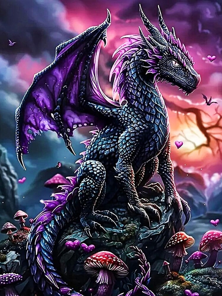 Purple Fantasy Dragon Mushroom Forrest Sunset Aesthetic by INKRebelGraphic