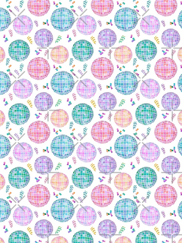 Rainbow Watercolor Disco Balls New Year's Eve Party White by SamAnnDesigns