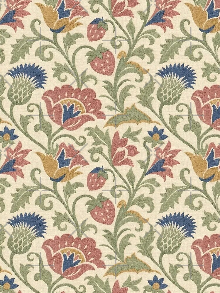 Jacobean Hillock Floral Seamless Pattern | Vintage English Crewel Embroidery by StickyGuys
