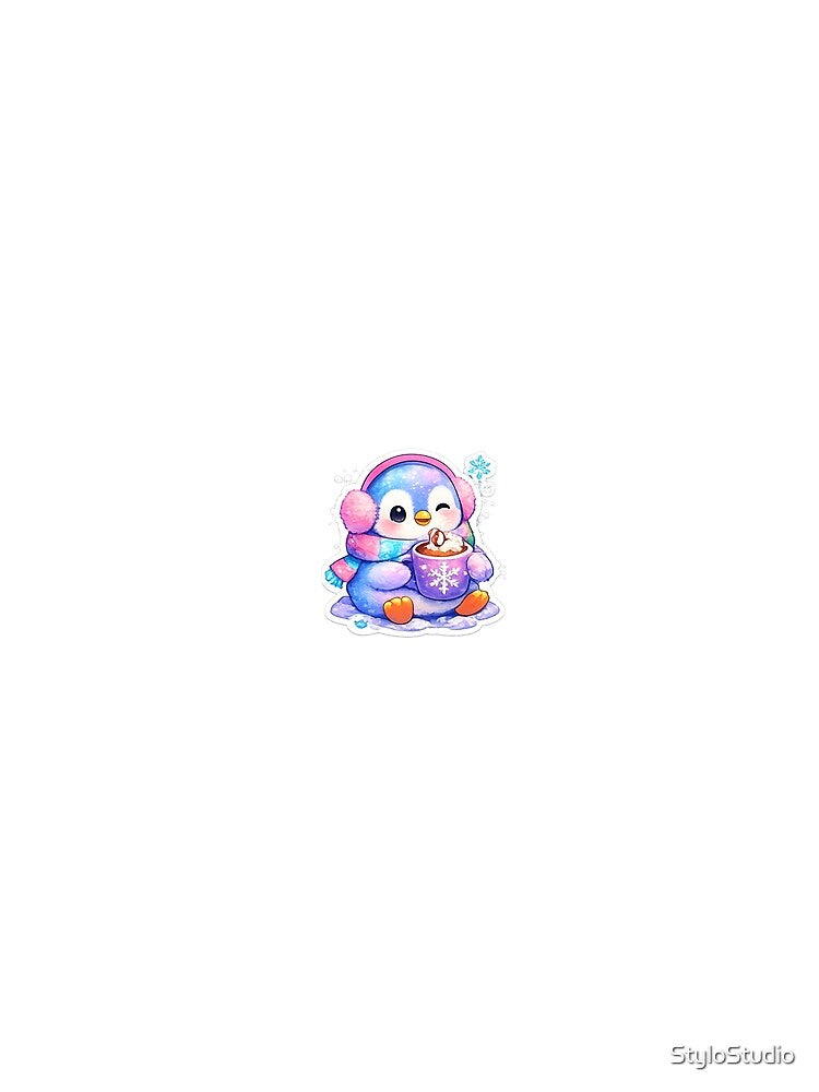 Cute Winter Penguin Drinking Hot Cocoa Sticker | Kawaii Snow Penguin | Cozy Christmas Animal Sticker by StyloStudio
