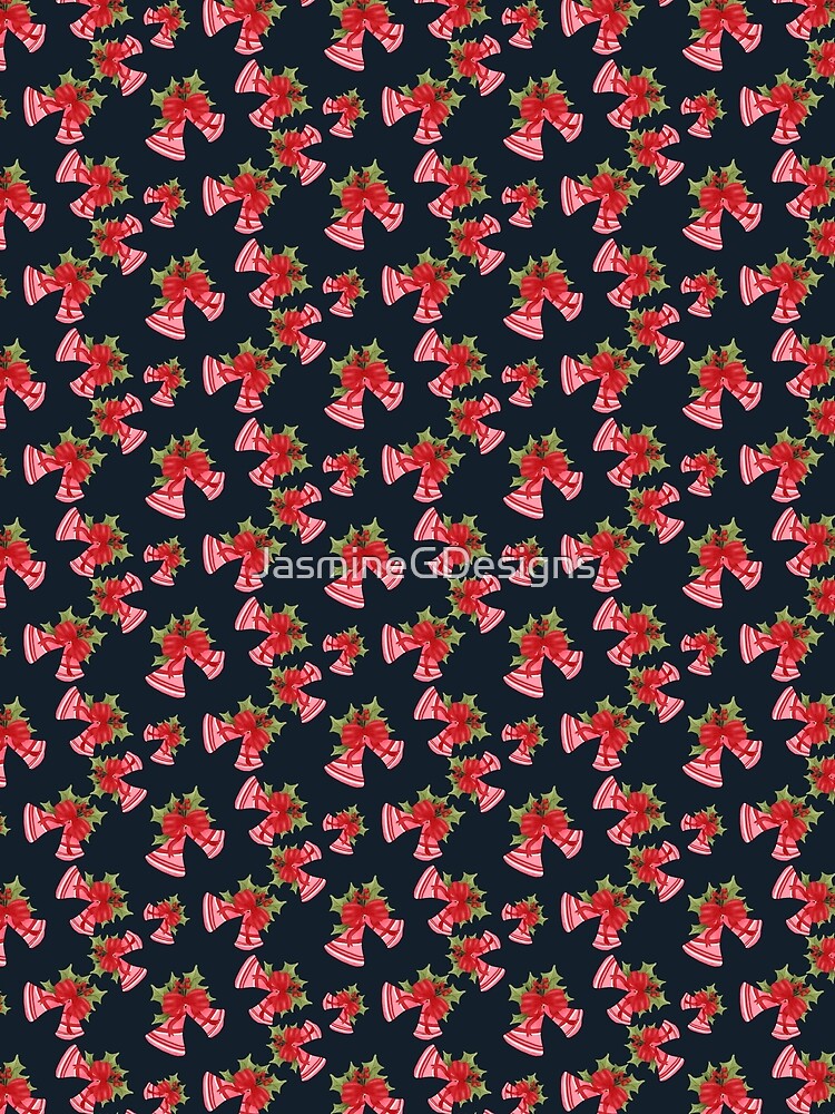 Christmas Bells with Red Bow and Berries Dark Blue by JasmineGDesigns