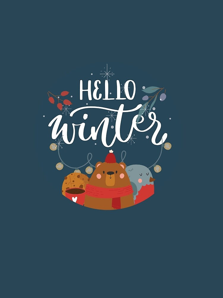 Hello Winter Cute Animal Illustration – Cozy Christmas & Holiday Aesthetic Art by RayArtCorner