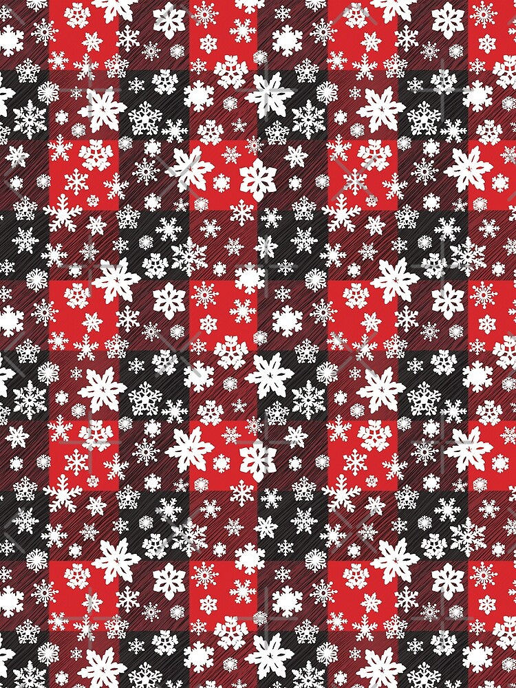 Snowflakes on Red Buffalo Plaid by ScribbledToad