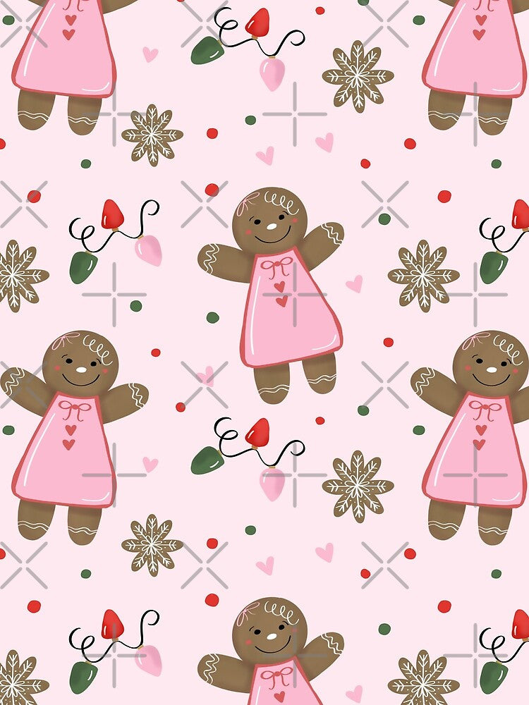 Pink Girly Gingerbread, Snowflakes, and Christmas Lights by Mvillstyles