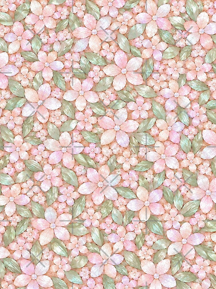 Blush Pearlescent Floral Pattern with Sage Leaves by OLAIZA