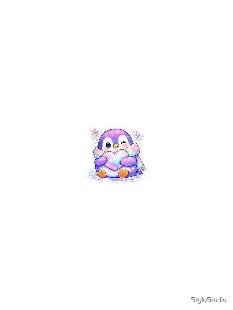Cute Penguin Holding Rainbow Heart Sticker | Kawaii Love Penguin | Pastel Winter Animal | Cozy Valentine's Penguin Sticker by StyloStudio