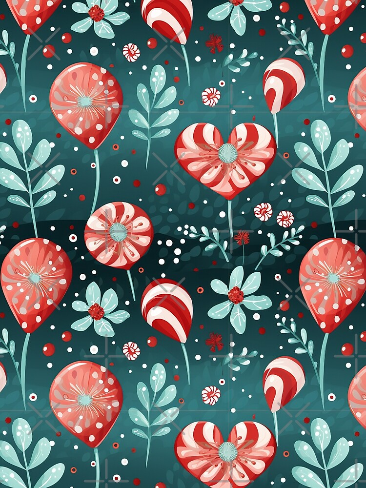 Candy Cane  Hearts and Floral Pattern by Driftwood Spirits