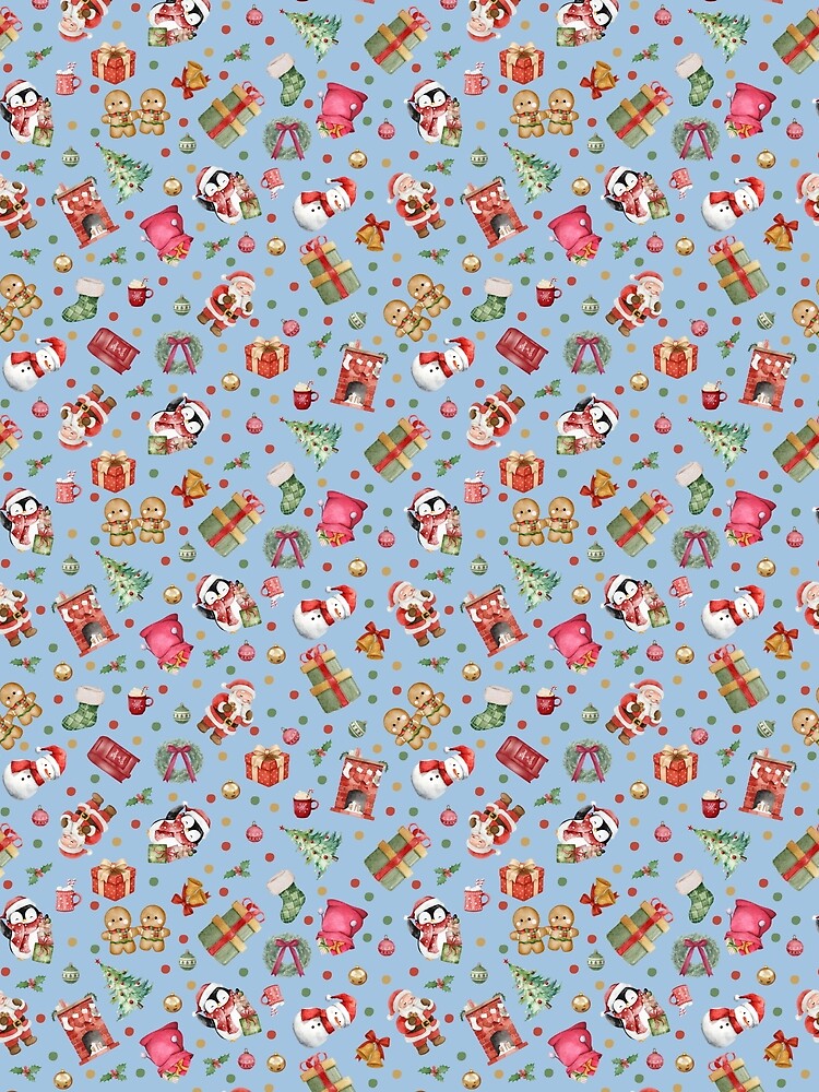 Watercolor Christmas on Light Blue by KSimpson838