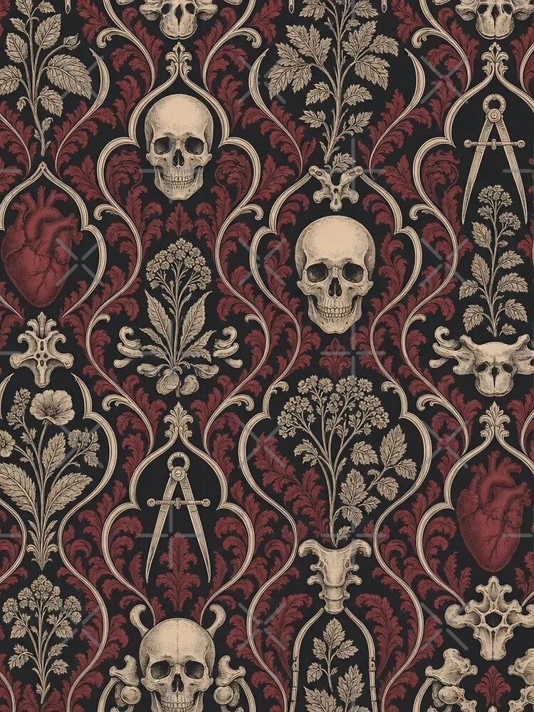 Anatomy Library Damask Seamless Pattern | Vintage Bookish Dark Academia Toile Repeat by StickyGuys