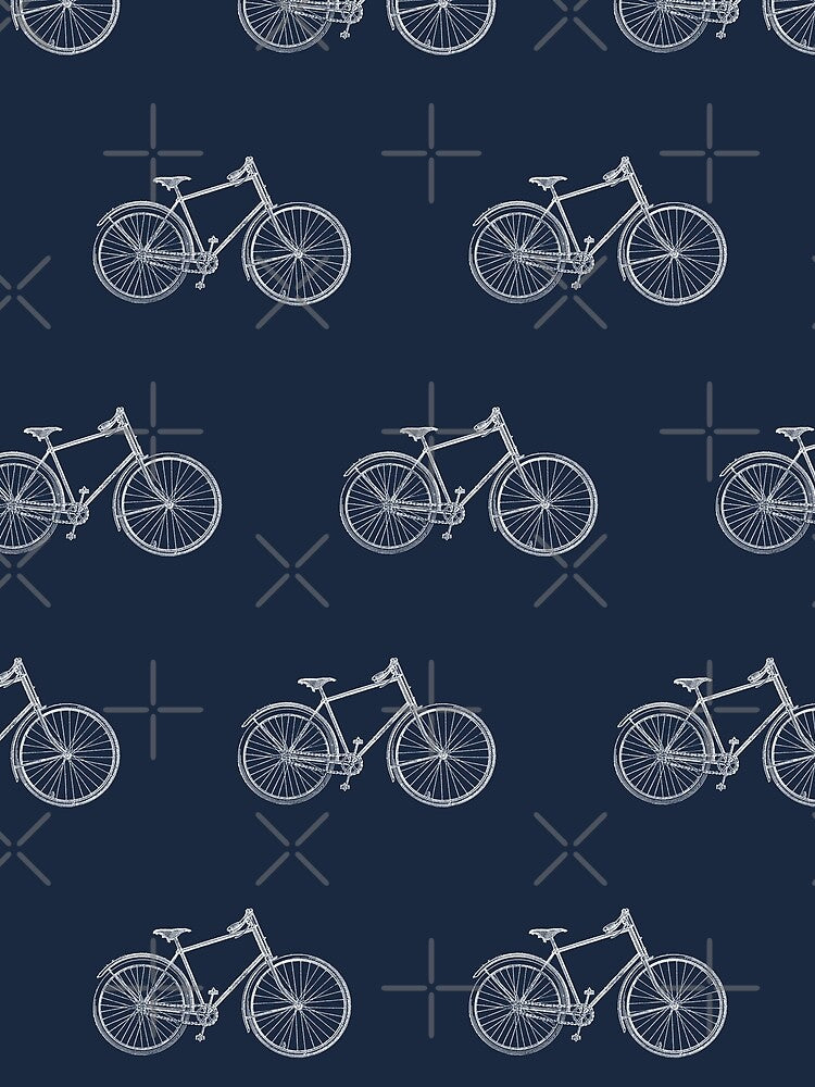 vintage bike pattern dark academia in navy and cream by neopop