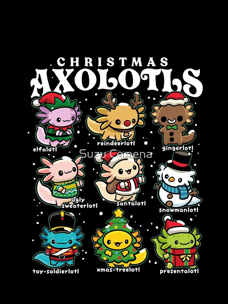 Adorable Christmas Axolotls Group Cute Holiday Winter Sweater Animals by Suzu Comena