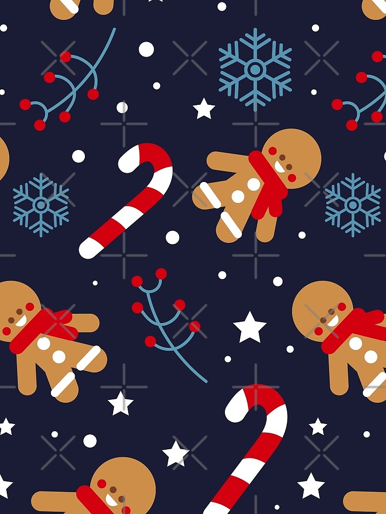 Gingerbread Christmas and Candy Canes- Christmas Pattern (Midnight Blue) by HeraAndKosmos