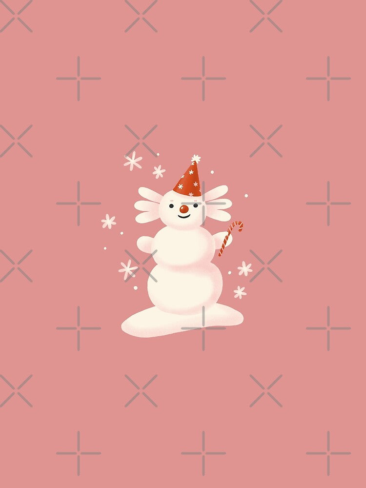 Pink Christmas Axolotl as Snowman with candy cane by balanyonok