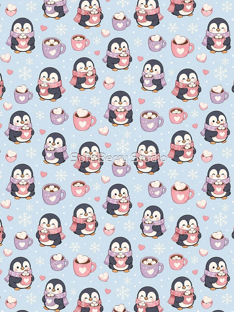 Penguin Heart Cocoa Pattern by Soft Berry Studio