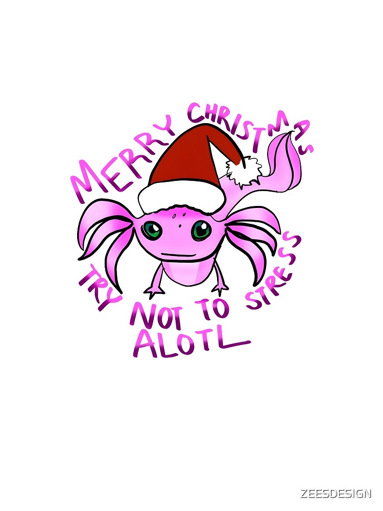Axolotl Merry Christmas Handdrwan Shirt and Laptop Sticker Design by Zeesdesign on Redbubble by ZEESDESIGN